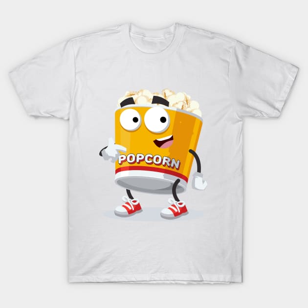 cartoon filled yellow popcorn bucket mascot showing himself T-Shirt by VizRad